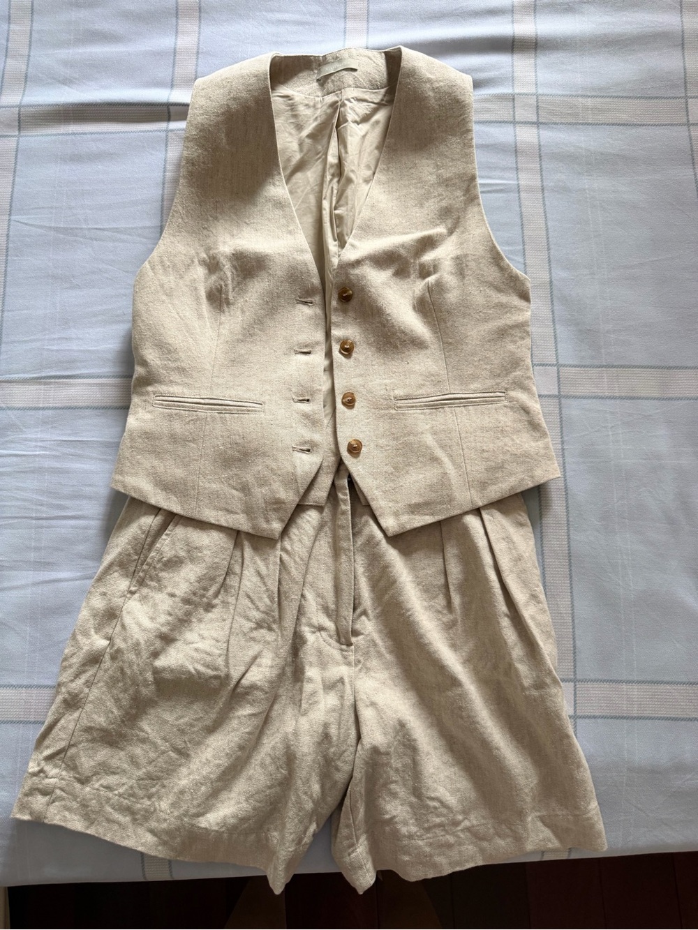 Classic Cream Linen Blend Vest & Shorts Set